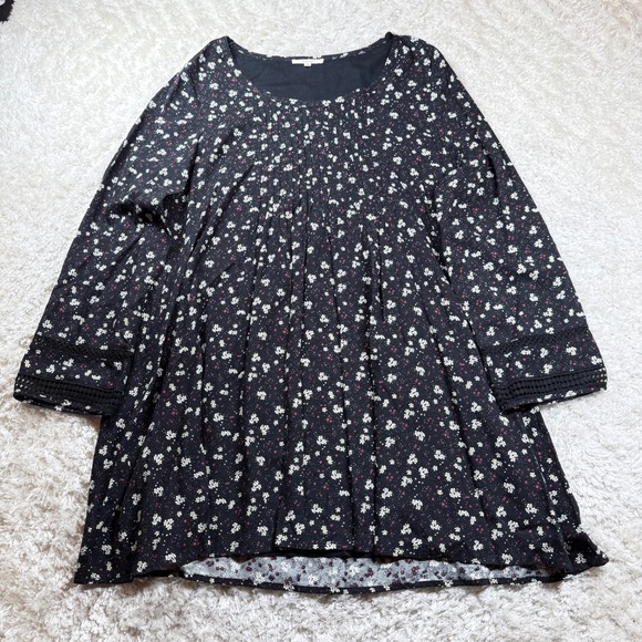 easel Dresses & Skirts - Easel Mini Dress Large Black Floral Print Pintuck Boho Western Rodeo Hippie Chic